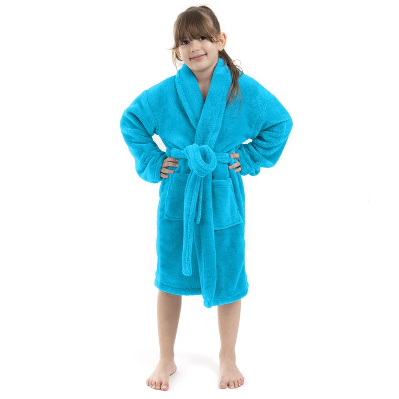 BC BARE COTTON Kids Microfiber Fleece Shawl Robe - Girls - Turquoise - Large - Image 1