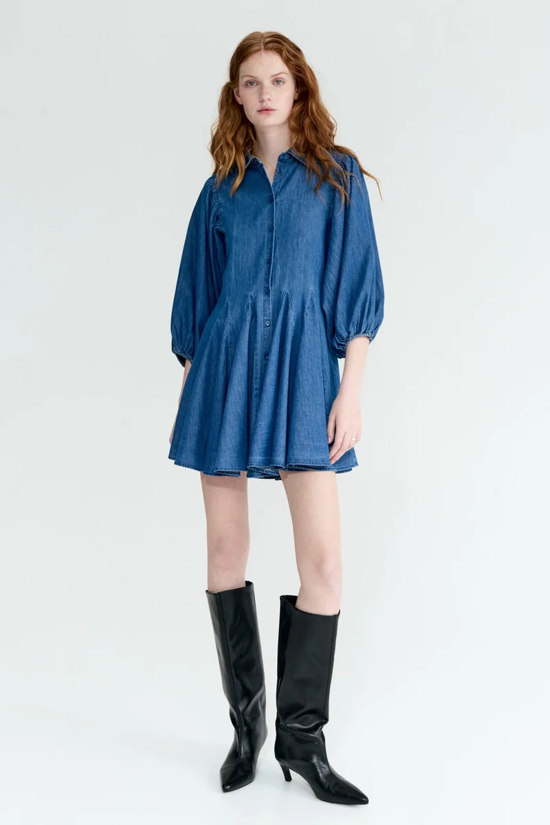اتش اند ام فستان بقصة تنورة واسعة وأكمام منفوشة