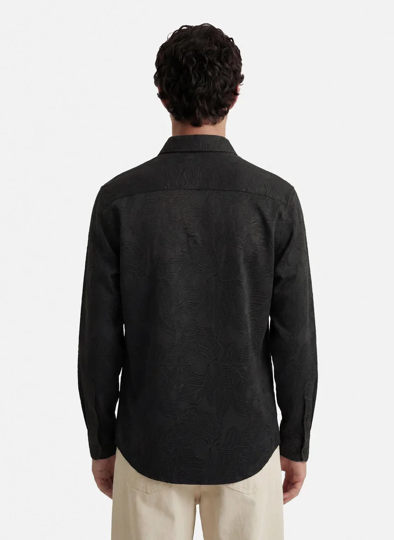 SNITCH Black Floral Long Sleeve Slim Fit Shirt