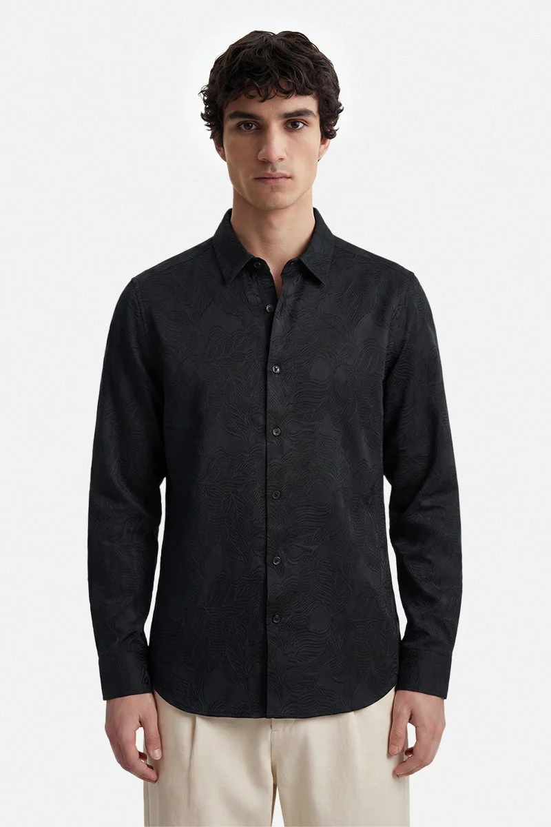 SNITCH Black Floral Long Sleeve Slim Fit Shirt