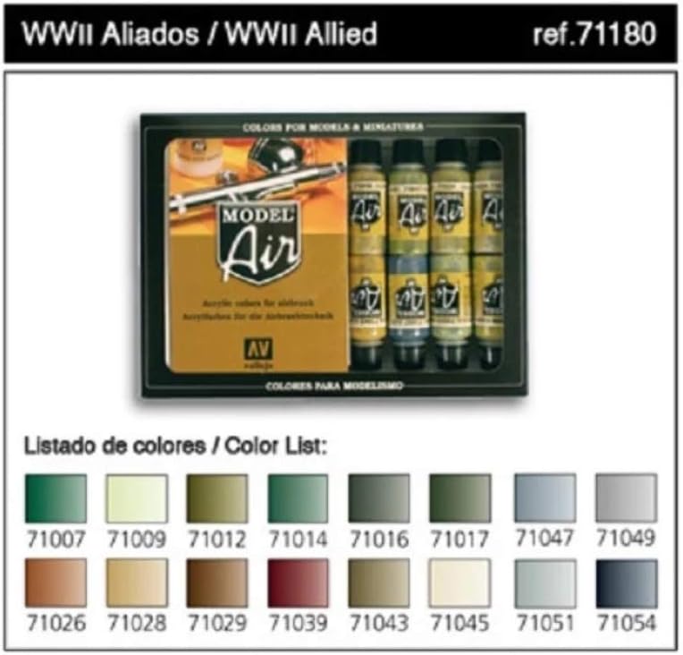 Vallejo Model Air WWII Allies Acrylic Paint Set - 16 Assorted Colors for Airbrush - Image 1