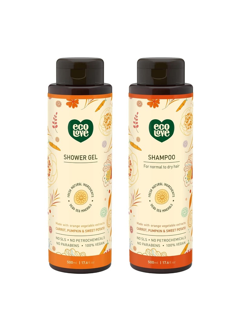 ecoLove - ecoLove  Natural Moisturizing Body Wash for Dry Skin  Natural Shampoo for Dry Damaged Hair  With Organic Carrot Pumpkin and Sweet Potato  No SLS or Parabens  Vegan and CrueltyFree176 oz - Image 1