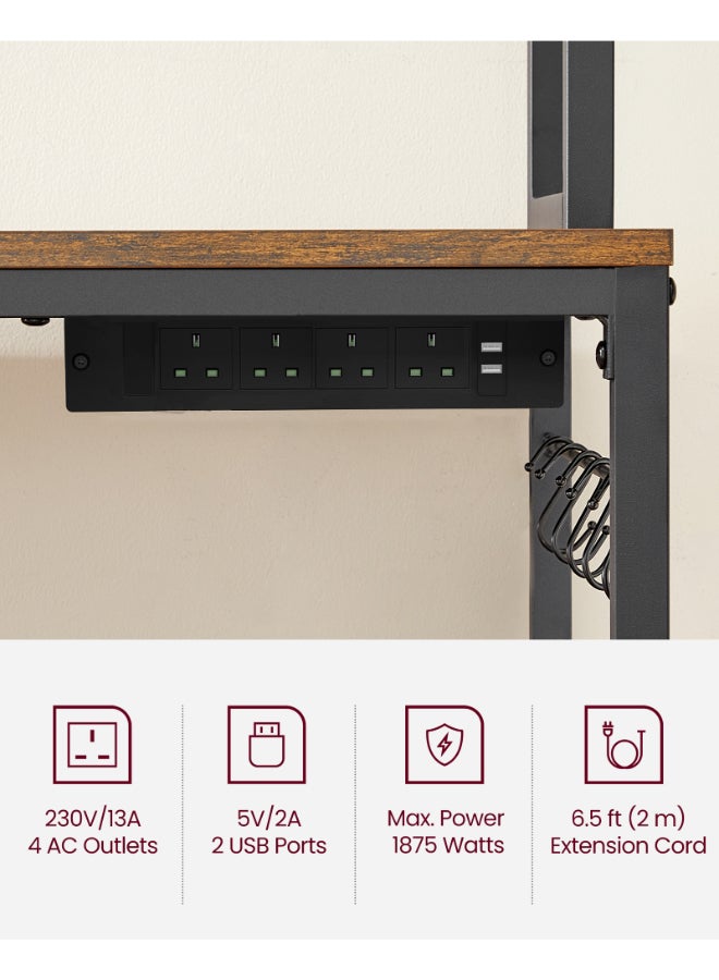 VASAGLE Kitchen Storage Rack with Power Outlet, Coffee Bar, Baker's Rack, with Metal Wire Panel, 14 Hooks, for Microwave, Steel Frame, 40 x 60 x 170 cm, Rustic Brown and Ink Black - Image 5