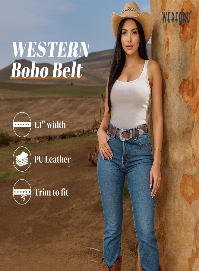 WERFORU Women PU Leather Belt for Jeans- Western Vintage Ladies Boho Waist Belt for Dress - Image 2