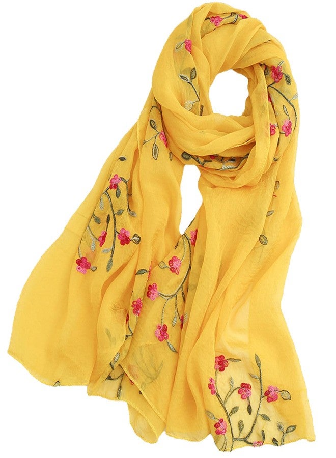 تاب كولكشنز شال شيفون مطرز من مجموعة تاب - وشاح خفيف الوزن مناسب للصيف والخريف - أصفر - Image 1
