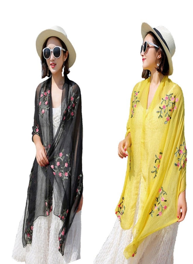 تاب كولكشنز شال شيفون مطرز من مجموعة تاب - وشاح خفيف الوزن مناسب للصيف والخريف - أصفر - Image 2