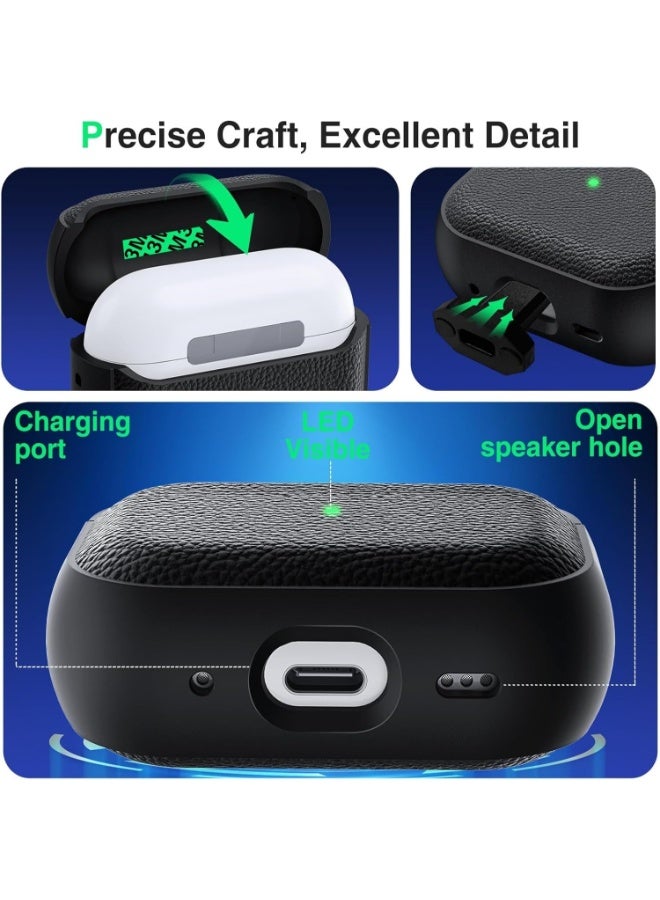 ChicVibe Cover for AirPods Pro 3 Case, Compatible with AirPods Pro 3 Gen (2025), Drop Protection Cover with Keychain, Litchi faux leather, Shock-Proof Protective TPU Case (Grey) - Image 3