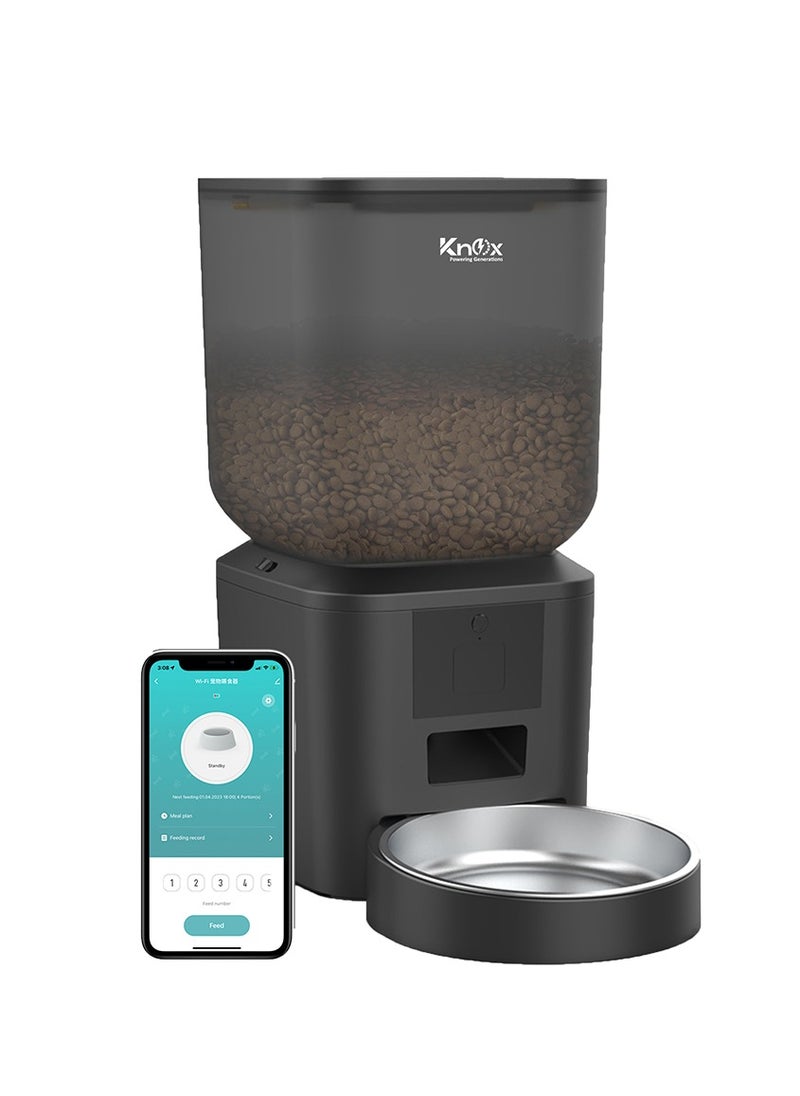 Knox Powering Generations Smart Automatic Pet Feeder or Cats and Dogs, 7L Capacity, WiFi Control, Portion Control, Voice Recording, Multiple Alarms, Single Bowl with Built-in Desiccant Box - Black  - Image 2