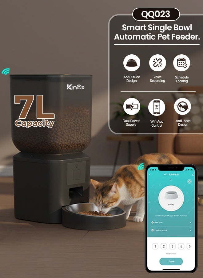 Knox Powering Generations Knox Automatic Pet Feeder 7L, Smart Wi-Fi Cat & Dog Pet Food Dispenser, Timed Dry Food Feeder, Portion Control, Multiple Alarms, Detachable Design, Stainless Steel Bowl, Built-in Desiccant Box - Image 2