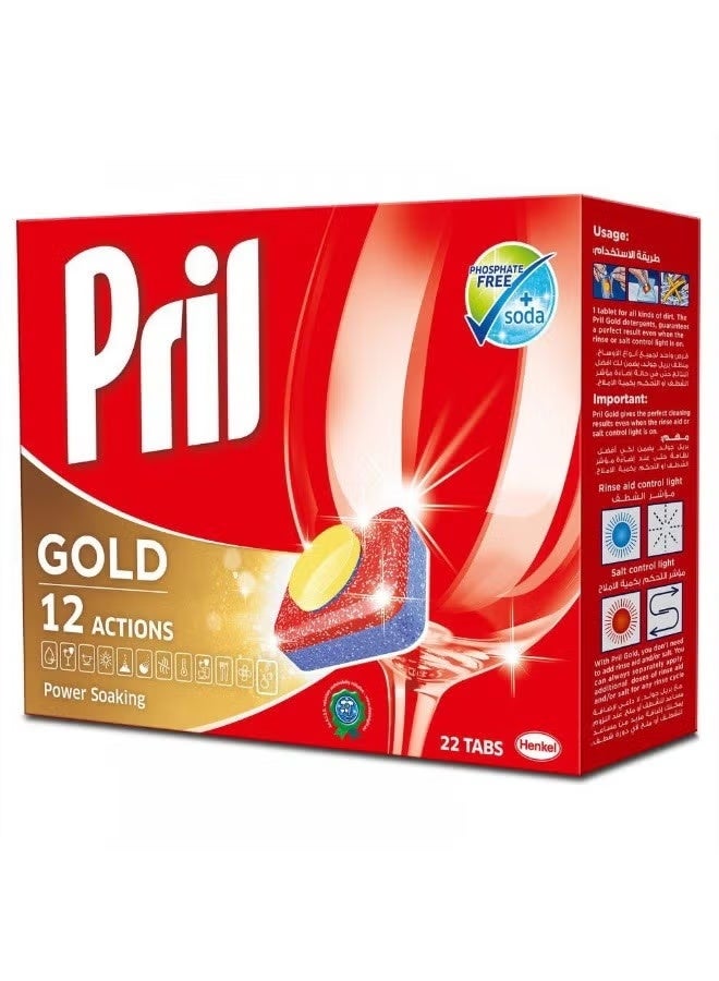 PRIL Gold 12 Action Automatic Dishwasher Tablets – 22 Tabs x 5 Packs | Powerful Cleaning & Shine - Image 1