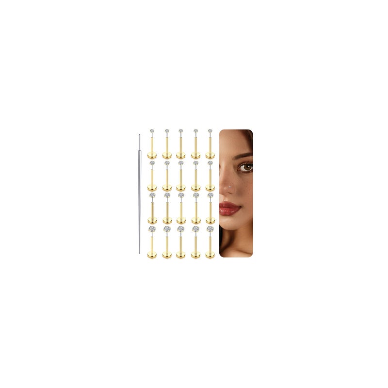 FUNRUN JEWELRY 14K Gold Nose Studs For Women 316L Surgical Steel Nose Ring Lip Studs Push In Flat Back Stud Earrings Cz Nose Nostril Tragus Helix Piercing Jewelry Silver Gold 20G 18G, G-20G-8mm - Image 1