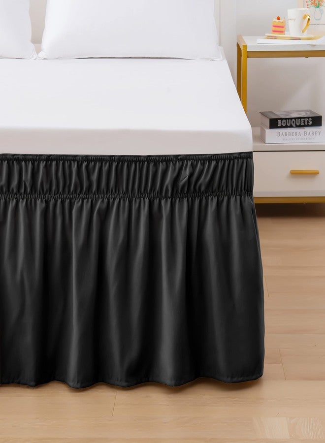 إليجنت كومفورت تنورة سرير أنيقة ومريحة فاخرة ملفوفة حول السرير، مع فتحة مصممة حسب الطلب بطول 16 بوصة - سهلة التركيب، عالية الجودة، مقاومة للتجاعيد والبهتان - مقاس كينج/كوين، لون أسود - Image 2