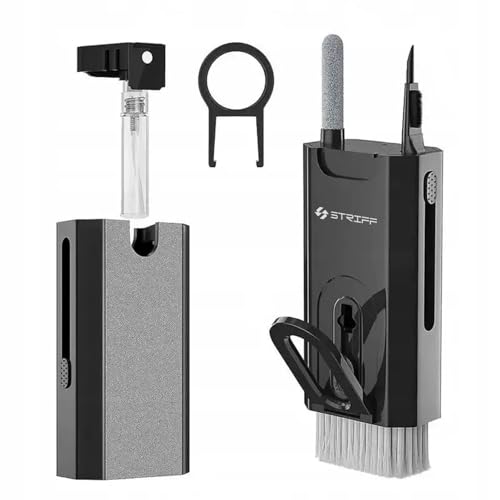 Striff 8 in 1 Laptop Cleaning kit for Mobile, iPhone, Airpods, Keyboard, Multifunctional Screen Cleaner Gadget with Mobile Holder - Black - Image 1