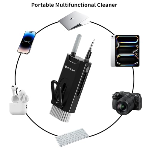 Striff 8 in 1 Laptop Cleaning kit for Mobile, iPhone, Airpods, Keyboard, Multifunctional Screen Cleaner Gadget with Mobile Holder - Black - Image 2
