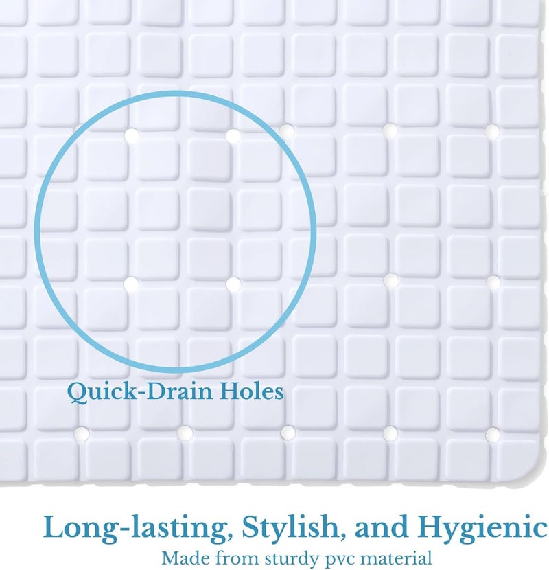 Non-Slip Bathtub Mat, 29.6 X 15.7 in White Bathroom Mat with PVC, Square Massage, Foldable, Strong Suction Cups for Safety - Image 3