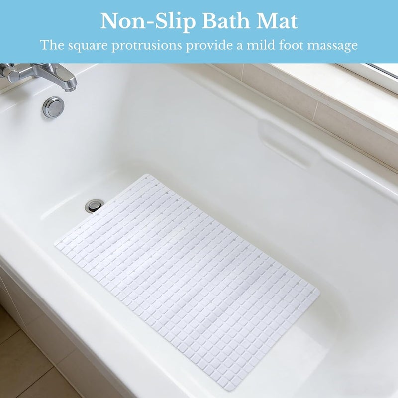 Non-Slip Bathtub Mat, 29.6 X 15.7 in White Bathroom Mat with PVC, Square Massage, Foldable, Strong Suction Cups for Safety - Image 4