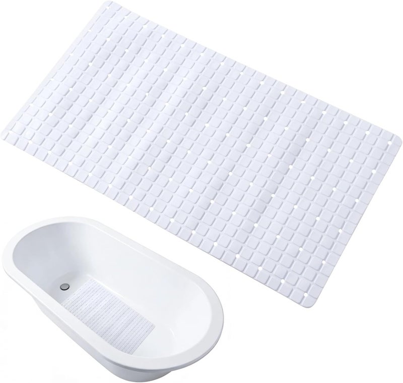 Non-Slip Bathtub Mat, 29.6 X 15.7 in White Bathroom Mat with PVC, Square Massage, Foldable, Strong Suction Cups for Safety - Image 1