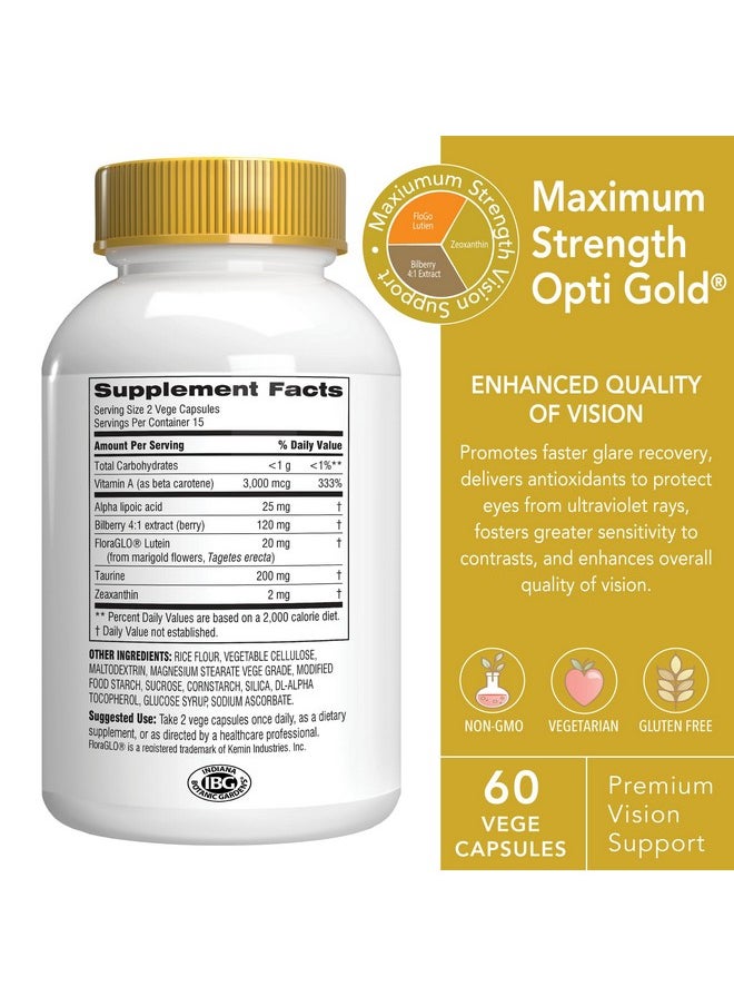 Botanic Choice - Botanic Choice Maximum Strength Opti Gold Vision Eye Health Support Supplement for Overall Eyesight Health for Men & Women - Taurine, Vitamin A, Lutein, Bilberry, Alpha Lipoic Acid (60 Capsules) - Image 1