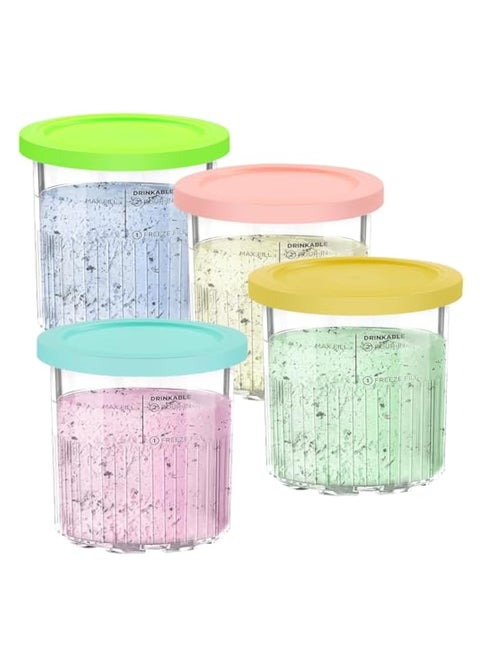 4 Pack Replacement for Ninja Creami Deluxe Pints and Lids, Glass Food Storage Containers, 24OZ Ice Cream Maker Pints Compatible with Ninja NC501 NC500 Series,11-in-1 Creamy Ice cream Containers Cups