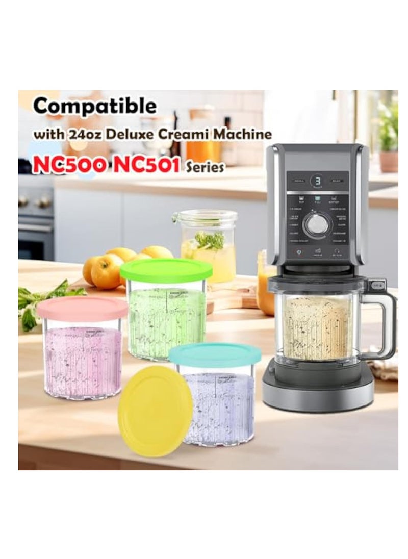 KASTWAVE - 4 Pack Replacement for Ninja Creami Deluxe Pints and Lids, Glass Food Storage Containers, 24OZ Ice Cream Maker Pints Compatible with Ninja NC501 NC500 Series,11-in-1 Creamy Ice cream Containers Cups - Image 1