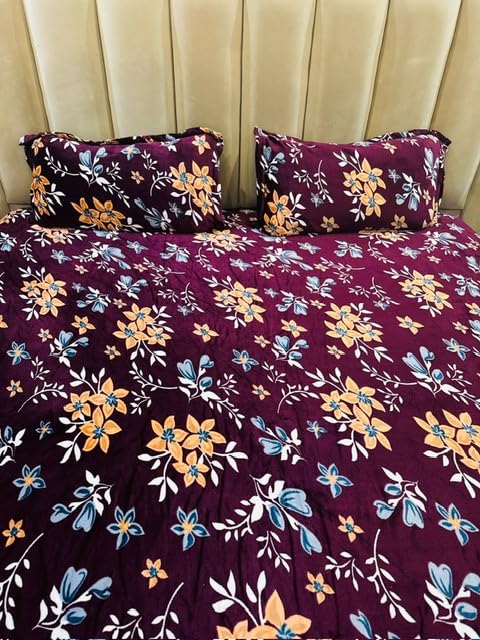 D IMPORTS D IMPORTS Diwali Special Super Soft Warm Winter fleno Elastic Fitted bedsheets for Double Bed King Size 90x100 inches with 2 Pillow Covers Special Diwali Gift Bag Packing Maroon Star  - Image 3