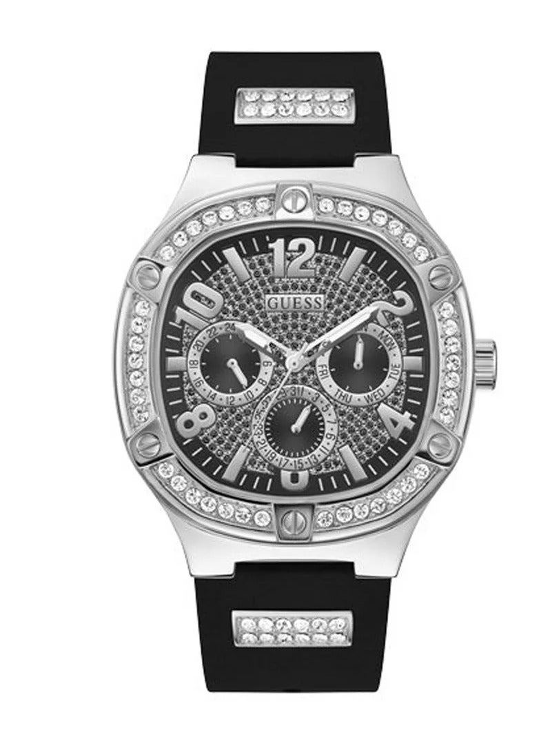 Guess Men’s Quartz Black Silicone Strap Silver Dial 46mm Watch GW0641G1 - Image 1