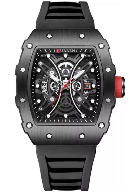CURREN 8438 New Square Luminous Watch for Men Sport Casual Silicone Bracelet Hollow Auto Date Dial Wrist Watch