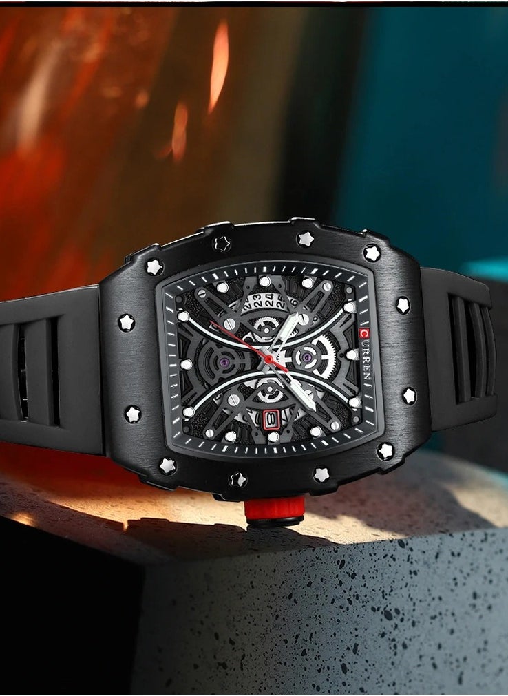 CURREN - CURREN 8438 New Square Luminous Watch for Men Sport Casual Silicone Bracelet Hollow Auto Date Dial Wrist Watch - Image 1