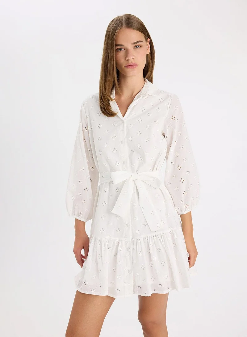DeFacto Eyelet Tie-Waist Dress