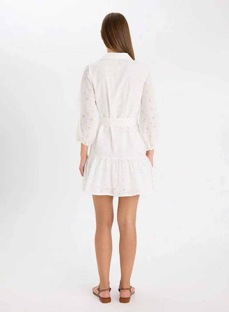 DeFacto Eyelet Tie-Waist Dress