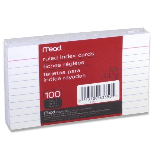 Mead Index Cards, Ruled, 3 x 5 Inch, White, 100 Per Pack, 4 PACK - Image 1