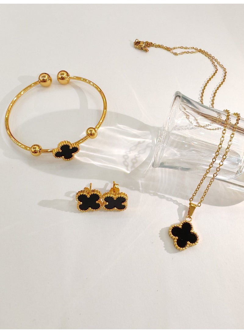 Black Clover Jewelry 4-piece Gift Box Necklace Bracelet Earnail 4-piece Set - Image 1