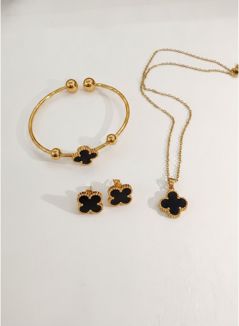 Black Clover Jewelry 4-piece Gift Box Necklace Bracelet Earnail 4-piece Set - Image 4