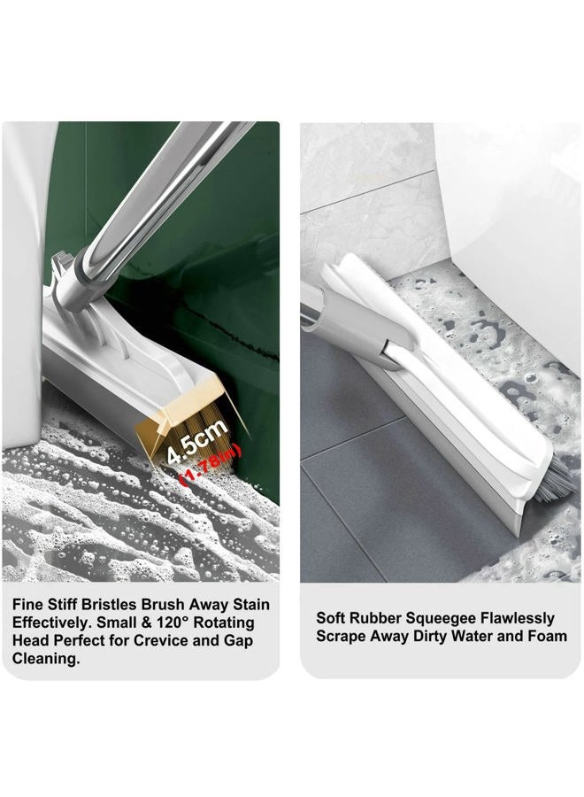ARAINY Grout Brush Scrape 2 in 1 Floor Scrub Brush with Long Handle V-Shape Cleaning Brush Stiff Bristle Brush Scrubber with Squeegee 120°Rotating Tile Brush for Cleaning Bathroom Glass Patio Kitchen Wall - Image 2