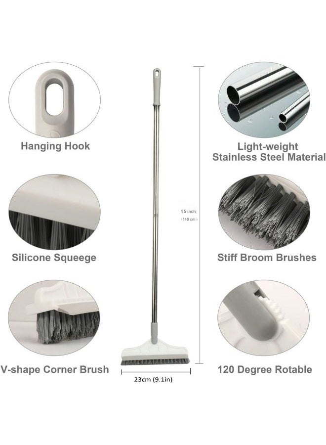 ARAINY Grout Brush Scrape 2 in 1 Floor Scrub Brush with Long Handle V-Shape Cleaning Brush Stiff Bristle Brush Scrubber with Squeegee 120°Rotating Tile Brush for Cleaning Bathroom Glass Patio Kitchen Wall - Image 4