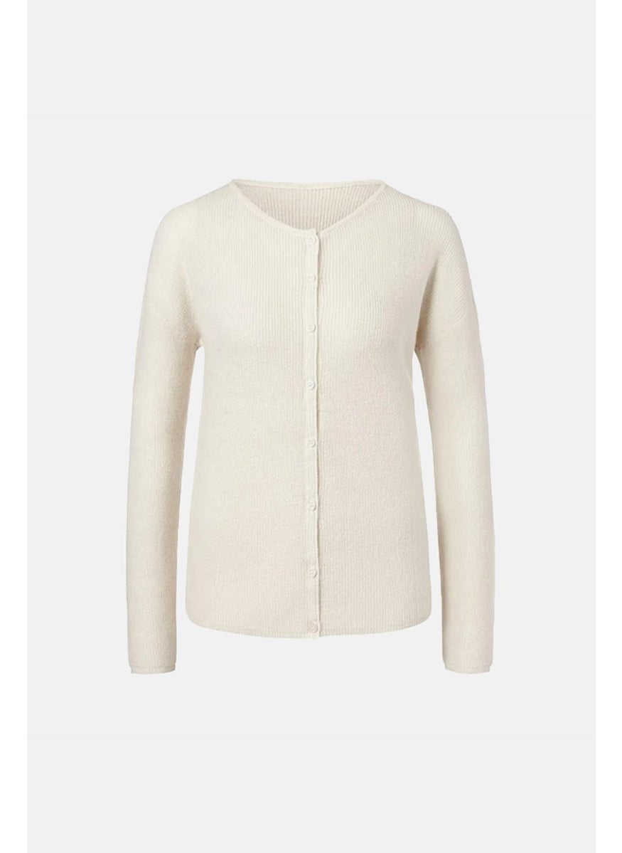 Tchibo Women Round Neck Double Sided Cardigan, Ivory  - Image 3