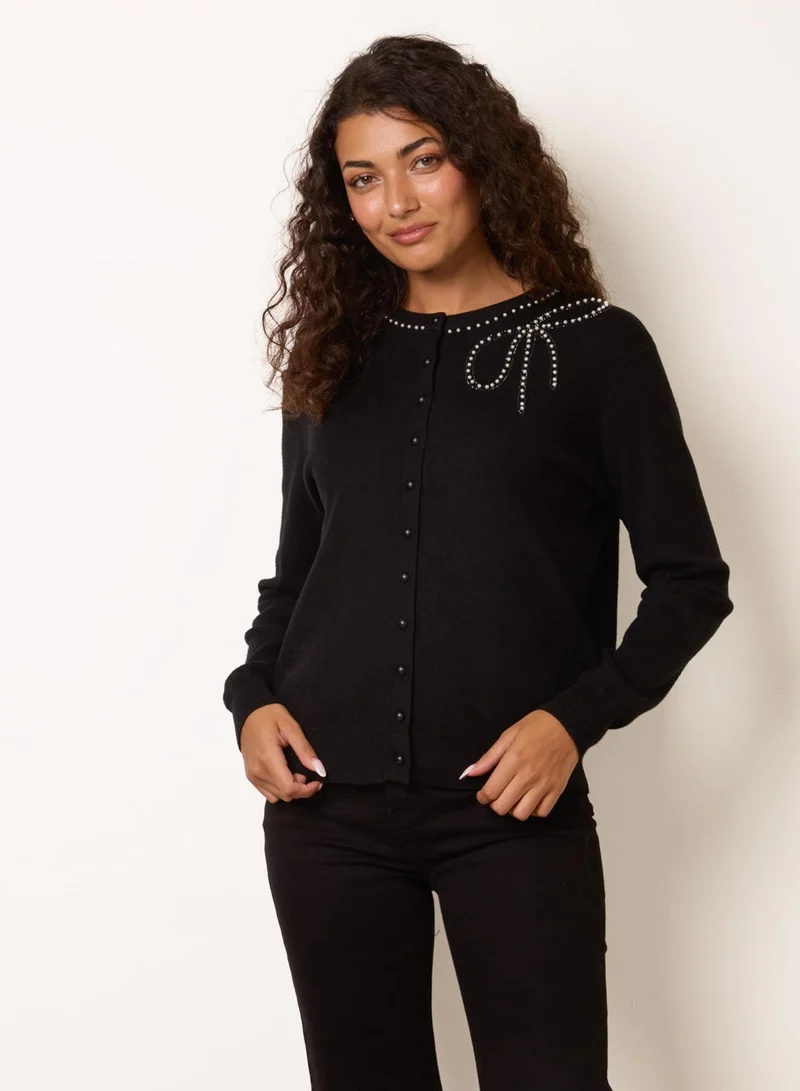 بلو فانيلا Cardigan With Rhinestone Bow Details