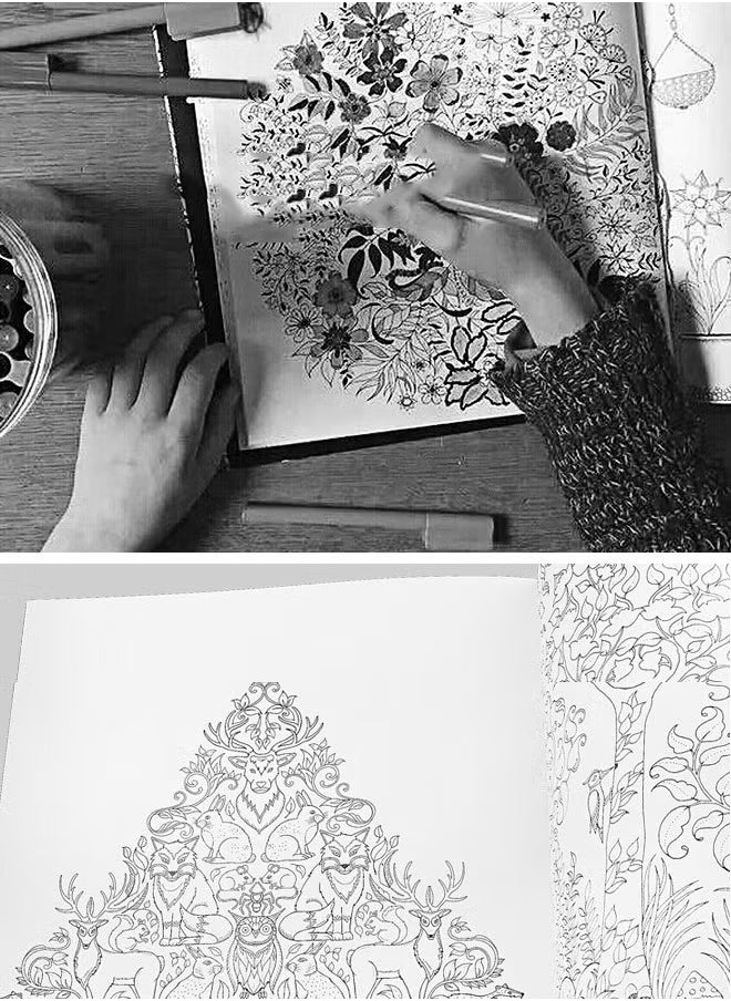24 Pages Stress Relief Hand Drawn Coloring Book Picture Book 25x25cm