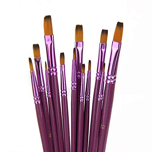 KNAFS 12 PCS Flat Different Size Artist Fine Nylon Hair Paint Brush Set for Watercolor Acrylic Oil Painting Brushes Drawing Art Supplies Size: 1-12 - Image 1