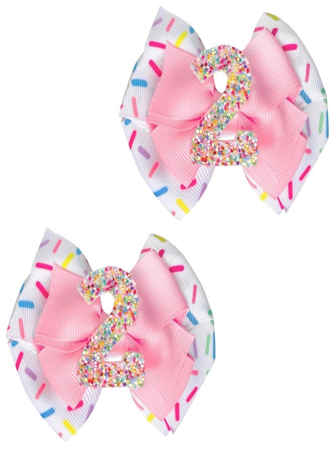 Hapforever 2PCS Birthday Hair Bow for Girls, 3.3’’ Sparkling Confetti Hair Clip Ice Cream Party Pink Hair Accessories for 2nd Birthday Decorations - Image 1