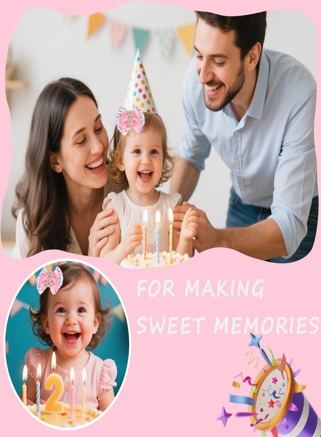 Hapforever 2PCS Birthday Hair Bow for Girls, 3.3’’ Sparkling Confetti Hair Clip Ice Cream Party Pink Hair Accessories for 2nd Birthday Decorations - Image 4
