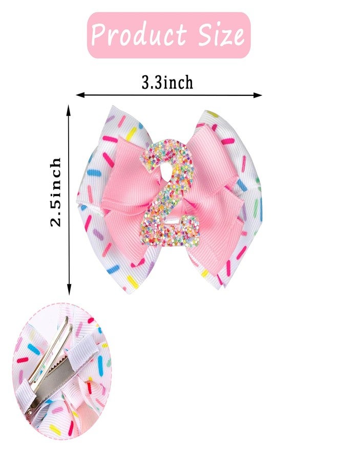 Hapforever 2PCS Birthday Hair Bow for Girls, 3.3’’ Sparkling Confetti Hair Clip Ice Cream Party Pink Hair Accessories for 2nd Birthday Decorations - Image 2