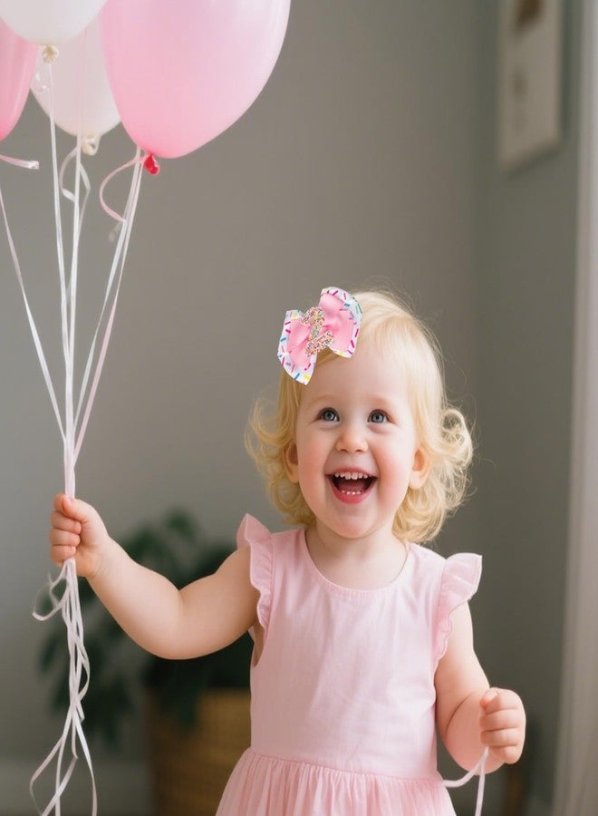 Hapforever 2PCS Birthday Hair Bow for Girls, 3.3’’ Sparkling Confetti Hair Clip Ice Cream Party Pink Hair Accessories for 2nd Birthday Decorations - Image 5
