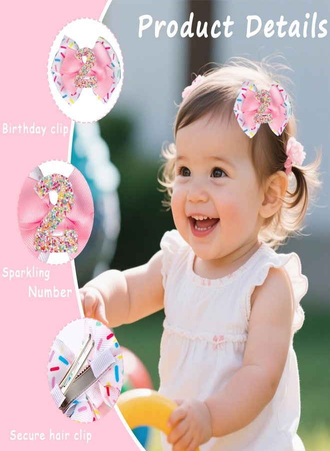 Hapforever 2PCS Birthday Hair Bow for Girls, 3.3’’ Sparkling Confetti Hair Clip Ice Cream Party Pink Hair Accessories for 2nd Birthday Decorations - Image 3