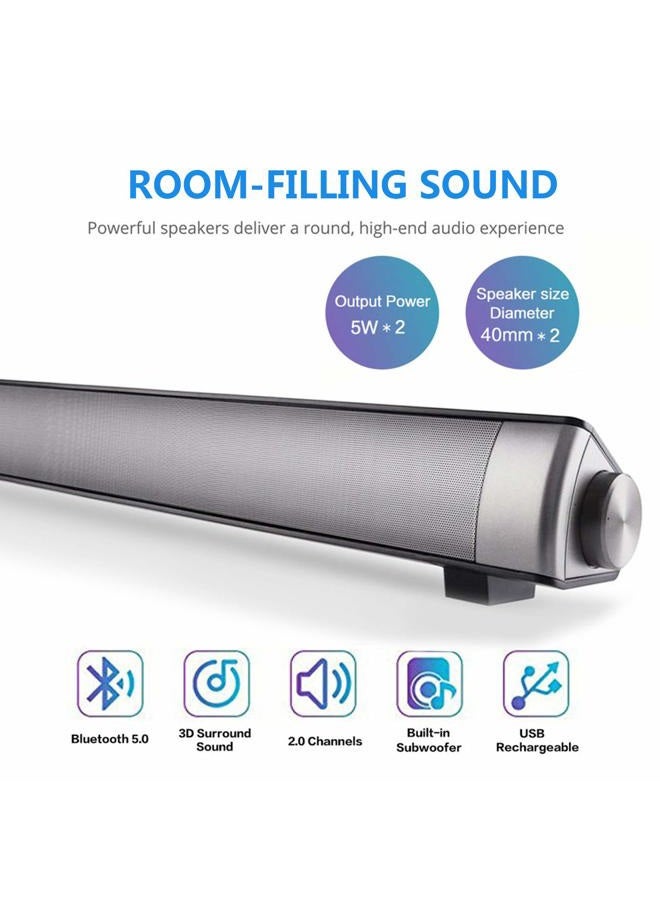 Toproad Sound Bar, Soundbar Wired and Wireless Bluetooth 5.0 Speaker, Built in Mic, for Cell Phone/Tablet/Projector and Support TV with AUX/RCA Output - Image 2