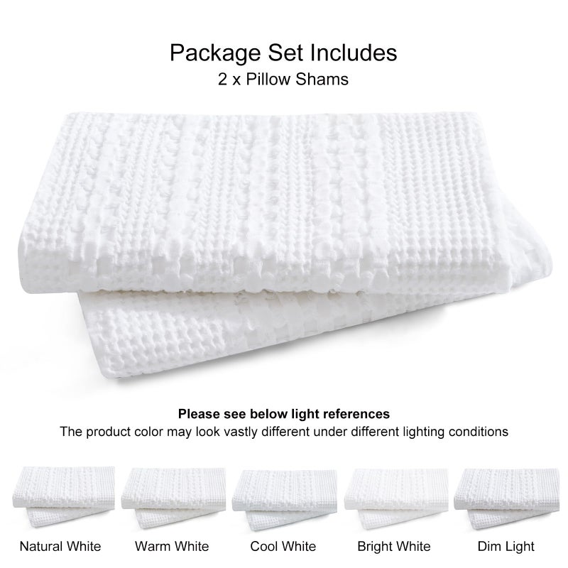 PHF 100% Cotton Waffle Pillowcases Queen Size  2 Pack Soft Breathable Skin-Friendly Pillow Sham  Decorative Waffle Weave Pillow Case Covers  20"" X 30""  No Filling  White - Image 5