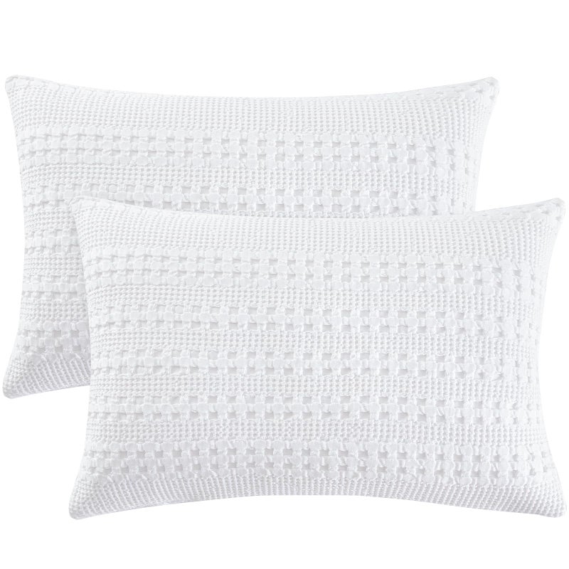 PHF 100% Cotton Waffle Pillowcases Queen Size  2 Pack Soft Breathable Skin-Friendly Pillow Sham  Decorative Waffle Weave Pillow Case Covers  20"" X 30""  No Filling  White - Image 1