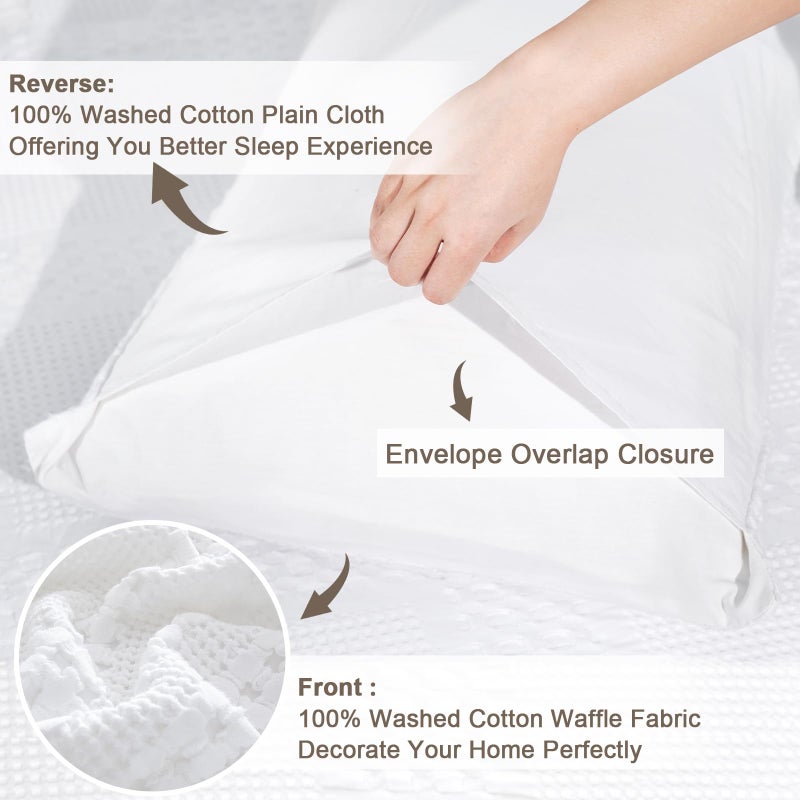 PHF 100% Cotton Waffle Pillowcases Queen Size  2 Pack Soft Breathable Skin-Friendly Pillow Sham  Decorative Waffle Weave Pillow Case Covers  20"" X 30""  No Filling  White - Image 4