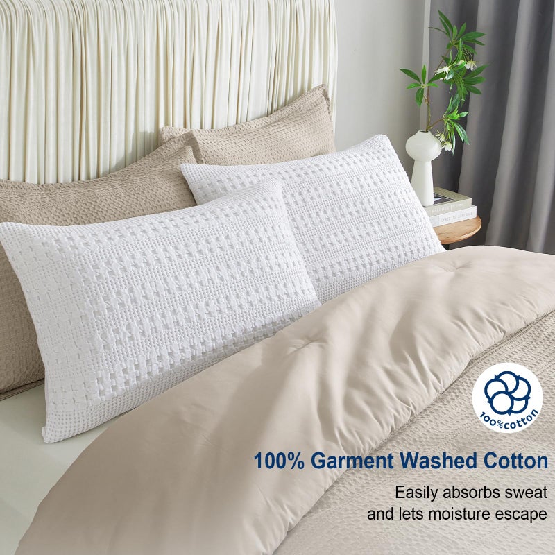 PHF 100% Cotton Waffle Pillowcases Queen Size  2 Pack Soft Breathable Skin-Friendly Pillow Sham  Decorative Waffle Weave Pillow Case Covers  20"" X 30""  No Filling  White - Image 2
