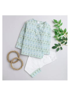 Polka Tots Polka Tots Full Sleeves Night Wear Pineapple Kurta Pyjama - Green  - Image 1